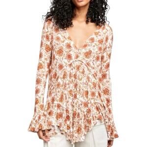 Free People | Olivia Long Sleeve Tunic Top Floral Print Boho Cottagecore Small